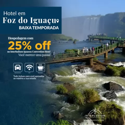 Imagem representativa: Hospedagem com 25% OFF na Baixa Temporada em Foz do Iguaçu no Interludium Iguassu Convention Hotel